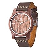 LeeEv Unisex Wooden Watches Uwood Series Handmade Genuine Suede Cowhide Leather Wood Wristwatch with Gift Box