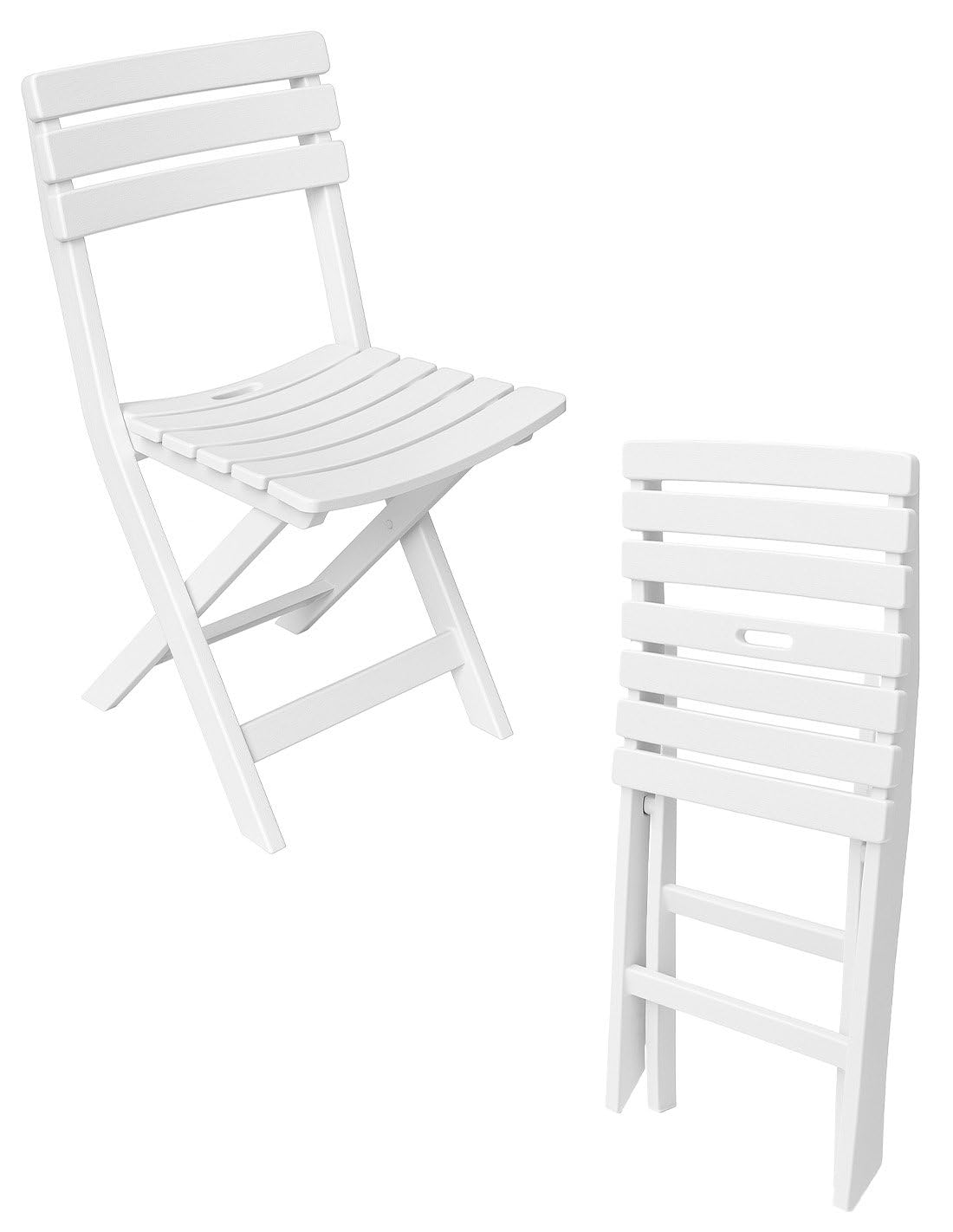 Jardin202 – Set de Balcón Plegable Blanco | Mesa 79x72 cm y Sillas de Resina | Conjunto Mobiliario Exterior para Terraza, Jardín o Camping | Resistente Intemperie | 2 Sillas + 1 Mesa