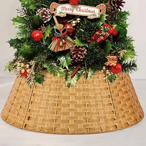 Christmas Tree Collar for 75ft Trees Christmas Tree Skirt 27In Woven Hyacinth 4 Piece Holiday Rattan Tree Skirt Handcrafted Rustic Christmas Tree Base Cover Fit 9 25in Stands
