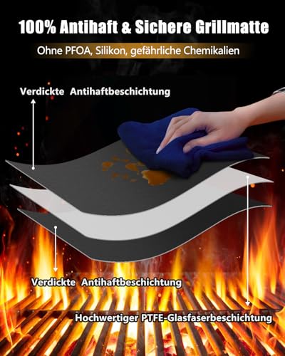 BBQ Grillmatte für Gasgrill | 5er Set Grillmatten Teflon Grillplatte,Antihaft Grill Matte Backmatte (40 * 32CM), Wiederverwendbar Grill Matten für Gasgrill, Verbesserter Backpapier PFOA-Fre