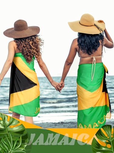 Hahafelt 3 Saída de praia jamaicana Sarongue feminina com faixa de praia longa e cachecol com bandei