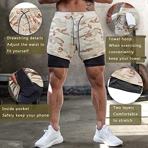 Ajcoflt Shorts esportivos masculinos Dois bolsos de camada Loop Cordão Workout Running Gym Pants