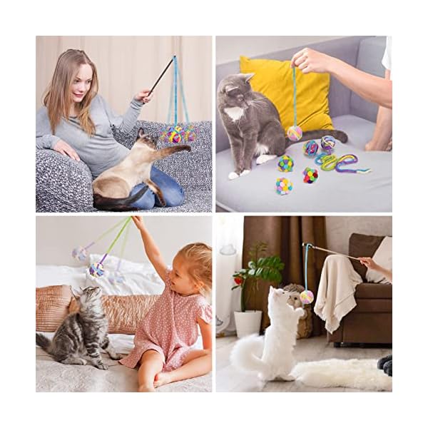 Retro shaw woolen cat toy balls with bell and fuzzy balls, interactive toys for indoor cats and kittens, chew toys, 6 pack - image 7