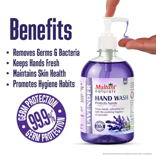 Image of Multani Natural Lavender Hand Wash - 500 ml (Pack of 2) | Gentle Hand Cleanser With Natural Ingredients | Moisturizing Hand Wash | 99.9% Germ Protection Liquid Hand Wash