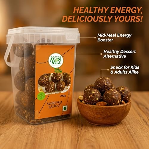 Image of DOCTOR MORINGA Laddoo 300g - Protein & Fiber-Rich Energy Balls | Traditional Indian Sweet with Dates & Dry Fruits, Jaggery Powder | Festive Mithai for Gifting & Celebrations | Ready to Eat Laddu | Suitable for All Seasons - Pack of 1