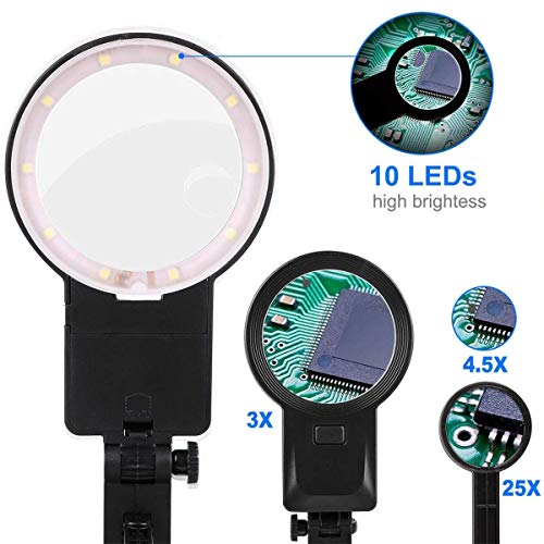 Estação de solda de amplificador de mão de ajuda, terceira mão de luz LED, 10 LEDs 3X/4.5X/25X supor