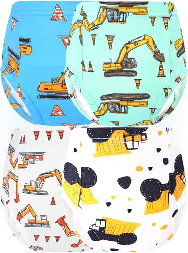 BliBliTaTa Boys Training Underwear Pants 4-Pack Toilet Potty Underpants Cotton Absorbent Padded Reusable Leak Resistant Feel Wet For Toddler Baby 2t 3t Excavator