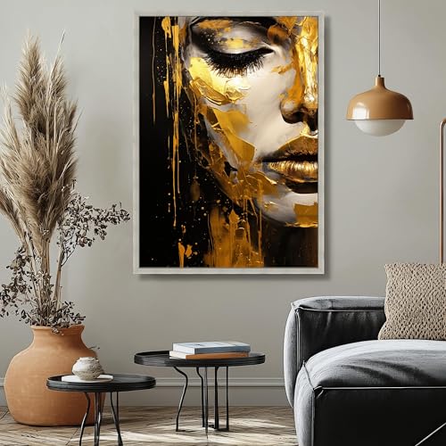 Toile abstraite visage doré d'exception, portrait feuille d'or - 3