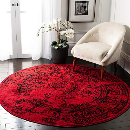 Safavieh Adirondack Collection ADR101F Oriental Distressed Non-Shedding Stain Resistant Living Room Bedroom Area Rug, 6' x 6' Round, Red / Black