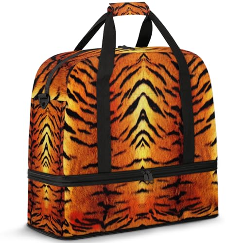 Large Weekender Overnight Bags Animal Skin Tiger Travel Duffel Bag for Women Men Gym Bag With Shoe Compartment Foldie Travel Tote Bag Carry On Personal Item Bag for Travel Gym Sports