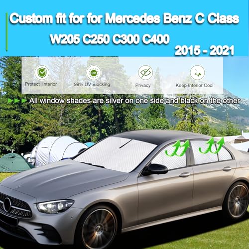 Image of KMF 8pcs Thicken Full Window Sun Shades for Mercedes Benz C Class 2015-2021 W205 C250 C300 C400 Accessories,Car Window Covers Sunshade for Windshield Side Rear, UV Block Blackout Privacy Camping