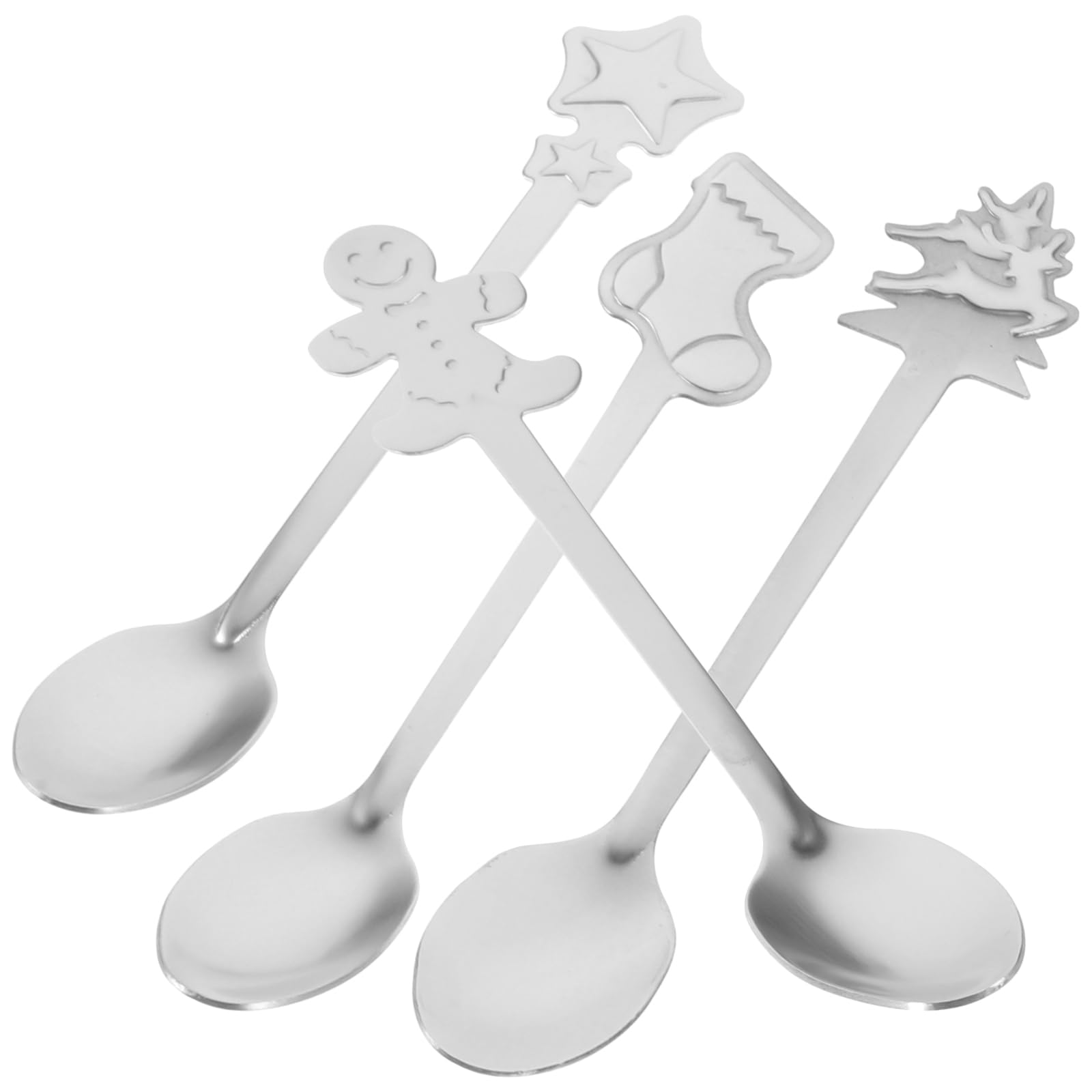 IMIKEYA 12 Pcs Christmas Spoons Set 5 Inch Stainless Steel Spoons for Coffee Tea Latte Dessert Creative Tableware Cutlery for Christmas Stocking Fillers Kitchen Metal Mixing Spoon