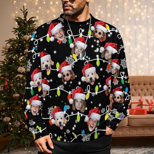 Custom Ugly Christmas Sweater for Men Personalized Funny Face Sweatshirt Knitted Jumpers Xmas Novelty Sweaters2