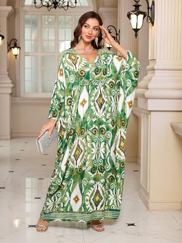 Image of Moss Rose Kaftan Dresses for Women V Neck Summer Swimsuit Cover up Caftan Maxi Beach Dresses