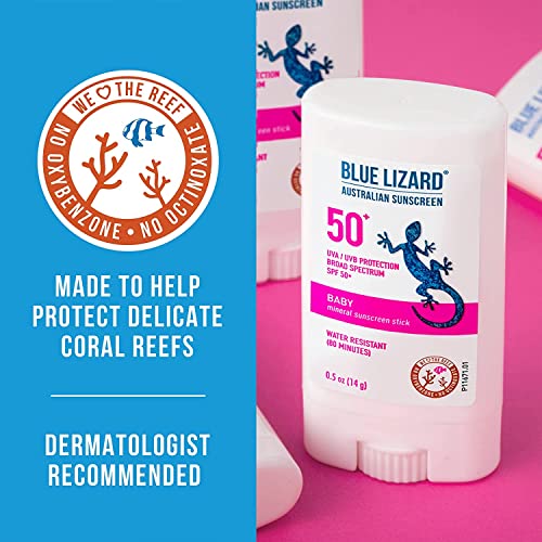 Blue Lizard BABY Mineral Sunscreen Stick with Zinc Oxide, SPF 50+, Water Resistant, UVA/UVB Protection - Easy to apply, Fragrance Free.5 oz (Pack of 2) - Image 3