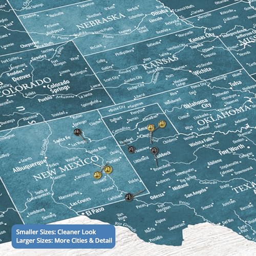 Image of IPIC - Antique Blue USA Travel Map, Pin Board Canvas Wall Art, Travel Map with Pins Included, Ready to Hang for Home or Office, 36x24 Inch