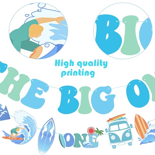 Image of Surf The Big One Banners Retro 3PCS Beach Surfing 1st Birthday Banners The Big One Party Supplies for Summer Beach Surfing First Birthday Party Decor