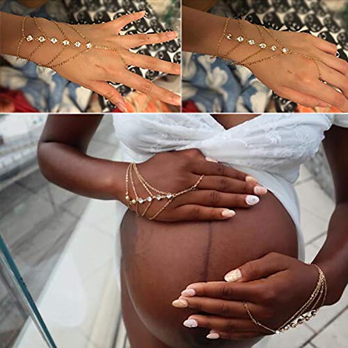 Suyi Finger Ring Bracelet Hand Harness Chain Bracelet Rhinestone Gifts for Women3