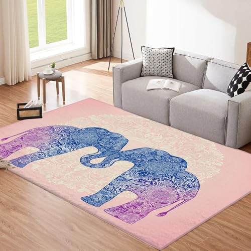 Tapis de décoration mandala éléphant rose finitions premium - 3