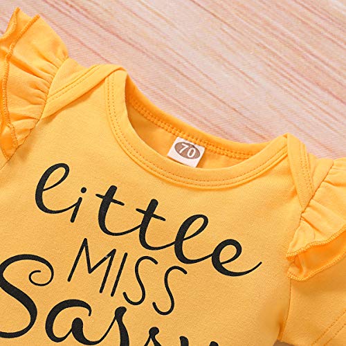 Miekisa Baby Girls Newborn 3Pcs Clothes Top Flower Printed T Shirt Pants Headband Sweatshirt Infant Outfit Clothing Sets Bodysuit (Yellow, 0-3 Months(Tag 70)) #TOP5