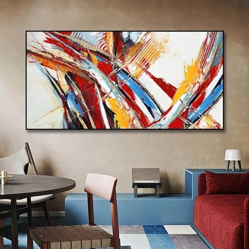 Peinture sur toile paysage abstrait cadre inclus pour habiller un grand mur blanc de salon