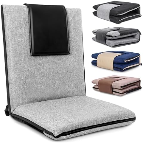 FASTMOMENT Floor Chair with Water Repellent Fabric 14-Position Adjustable Floor Chair with Back Support Portable Floor Chair for Adults Foldable Meditation Chair with Washable Cover (Light Grey) Cover