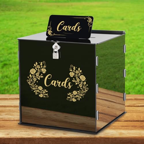 Caja de tarjetas de boda segura contra pérdidas, urna de acrílico grande con llave para sobres 2