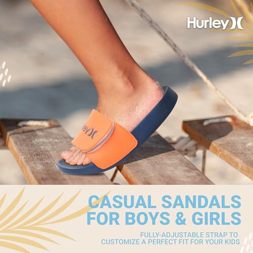 Image of Hurley Kids NAIA Slides Adjustable Strap Slip-On Sandals Indoor and Outdoor EVA Footbed Shower Slides for Girls and Boys