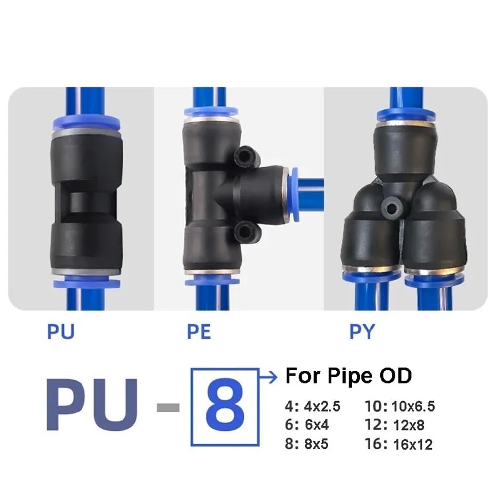 Conexiones neumáticas de Aire PU PV PY PE PM PZA PK SA 4 mm 6 8 10 12 Conexión plástico Acoplamientos rápidos for Manguera Conector tubería(PE (Stainless Steel),8mm)