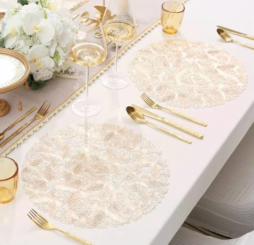 Image of HomeCloud PVC Material Round Shape Table Mat, Dining Table Mat,Table Placemats, Round Mats,Best for Bed-Side Table /Center Table, Dining Table /Shelves (Butterfly Gold, Set of 2)