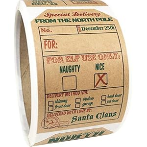 Natural Kraft from Santa Claus Stickers, 2” x 3” Inch Christmas Gift Tags 100 Total Labels