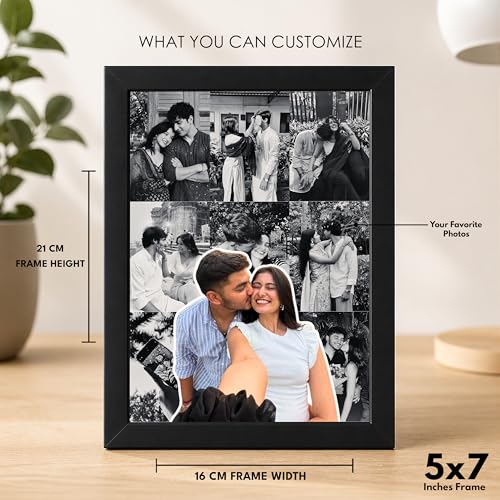 Image of Framekaari Customised Couple Photo Frame | Personalized Photo Collage Frame with Custom Text | Birthday, Anniversary & Romantic Gift for Couples | Tabletop & Wall Mount | 16x21 cm (Design-01)