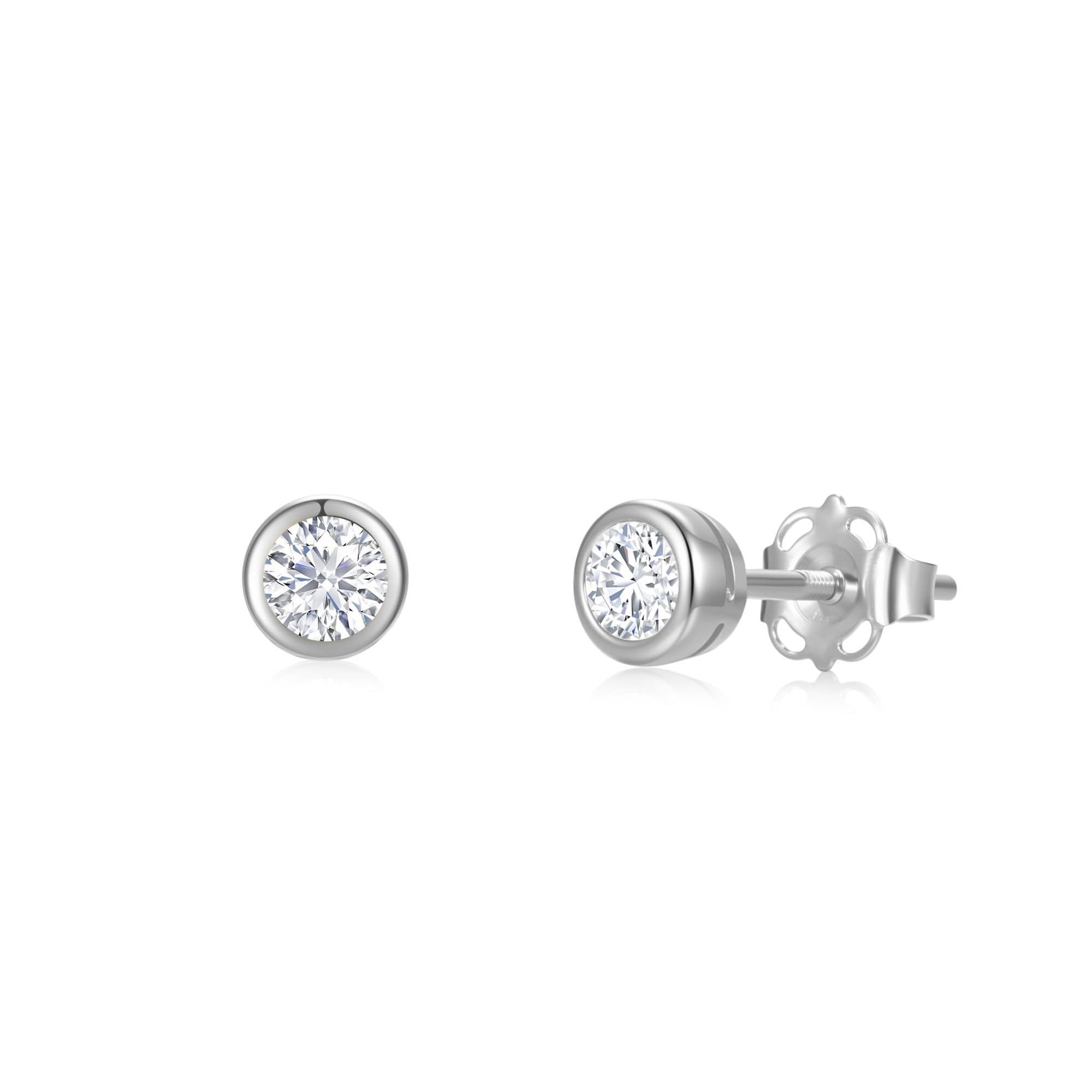 0.25 Carat Bezel Set Lab Grown Diamond Stud Earrings for Women in Solid 14k White Gold