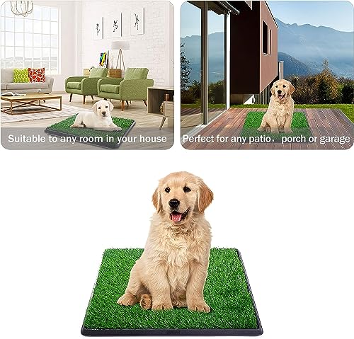 Image of Dog Grass Pad with Tray, 25 inch x 20 inch Indoor Artificial Grass Pee Pad | Puppy Potty Training, Portable Dog Toilet Pet Loo, 3-Layer System with fake grass mat & tray, Keep floor & carpet clean