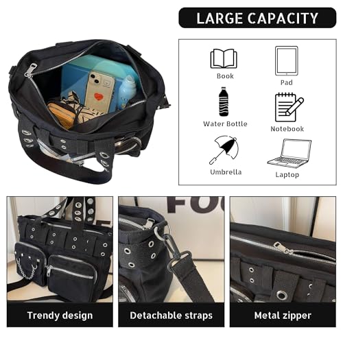 Canvas Grunge Gothic Crossbody Bag, Y2K Punk Messenger Bag for Women3