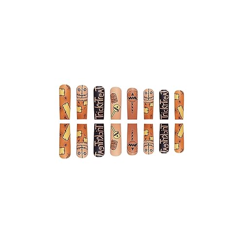 Miniatura 4 de Uñas postizas a presión de Halloween, largas, cuadradas, amarillas, con diseños de cabeza de calabaza, uñas acrílicas, uñas cuadradas artificiales,