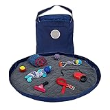 Lay-n-Go 3-in-1 Portable Large Dog Bed - Comfortable & Fleece-Lined w/Wide Strap, Zippered Pocket & More - Machine Washable, Foldable Dog Bed (44", Navy/Gray)