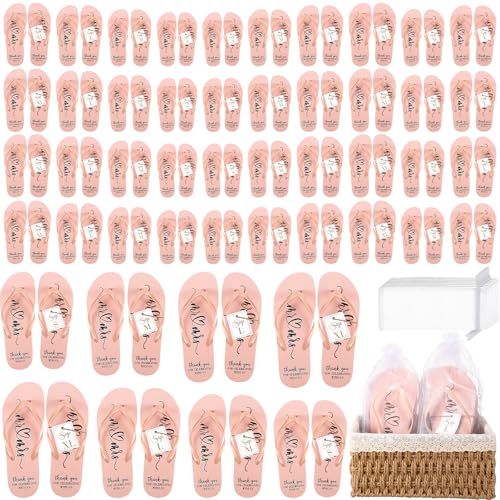 Image of Cuffbow Bulk Flip Flops for Wedding Guest Bride Sandals Spa Slippers with Size Card Organza Bag for Pool Beach Party