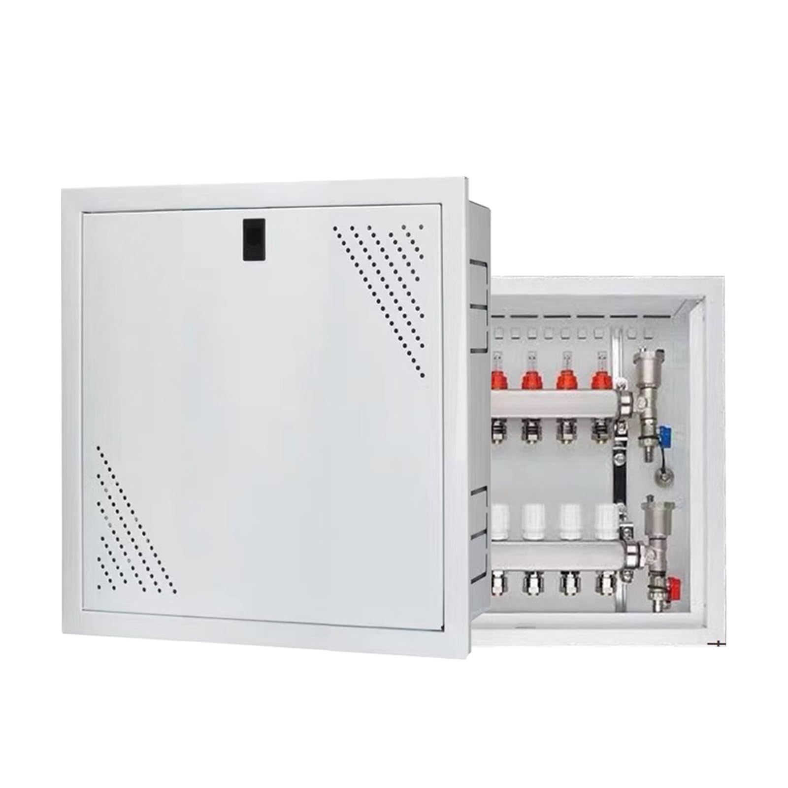 Armario de Distribución para Calefacción por Suelo Radiante, 5-6 Conexiones para Circuitos de Calefacción, Montaje Empotrado, Superficie Lacada, Caja de Hierro, 500 x 450 x 110 mm