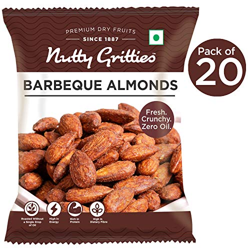 Image of Nutty Gritties Barbeque Almonds, Healthy Snack for kids and adults, Dry Roasted, Non Fried, Zero Oil, (Pack of 20-21g Each), 420g
