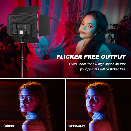 2Pack RGB LED Video Light 12.6in Panel with Barn Door Kit, 20W/2500~8500K/14 Effect/2000lux@0.5m RGB Studio Panel Light Kit with Phone Holder for Gaming Streaming Zoom YouTube Photography