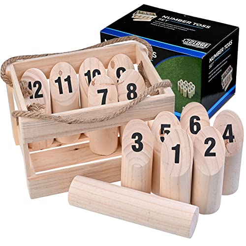 GOLDGE Jeu de Quilles Nordiques en Bois Portable avec Blocs Numérotés Jeu de Plein air de Rangement pour Pelouse Jeu Familial de Plein Air pour Tous Les Ages Cover
