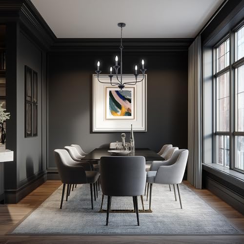 Asher Hamilton Fairmont Chandelier AHC-100BK | 31 Inch Black Modern Open Frame Ceiling Light | 5 Light E12 Candelabra Base | Indoor Hardwired Fixture for Dining Room Living Room Entryway by Asher Hamilton Lighting - Image 2