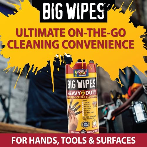 Image of BIG WIPES Heavy Duty Industrial Hand Cleaning Wipes, Textured Scrubbing Degreaser Wipes for Mechanics and Tool Cleaner - 40 Count Canister (2 Pack)