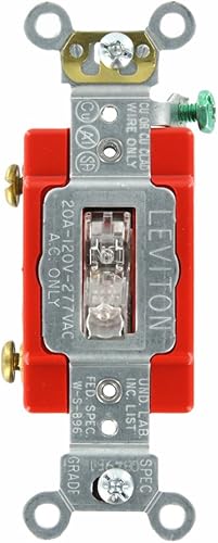 Leviton 1221-LHC 20-Amp, 120 voltios, mango iluminado de palanca iluminada, interruptor silencioso de CA de un solo polo iluminado, grado extra disponible en Yaxa Peru