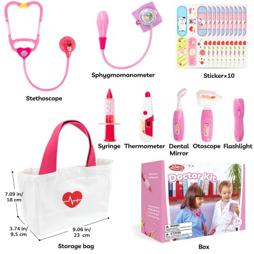 Image of Liberry Doctor Kit Toys for Toddlers 3 4 5 Years with Light & Sound, Pink | Smooth Edges, Durable Plastic, Portable Medical Bag, Pretend Stethoscope, Educational Role Play, Birthday Gift for Girls