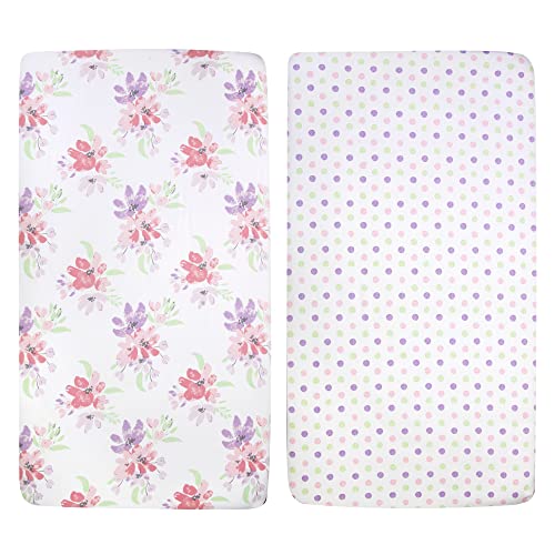 Image of Standard Microfiber Fitted Crib Sheets for Baby Girl, Boy & Neutral, 2 Pack - 28x52 (Flowers & Polka Dots)