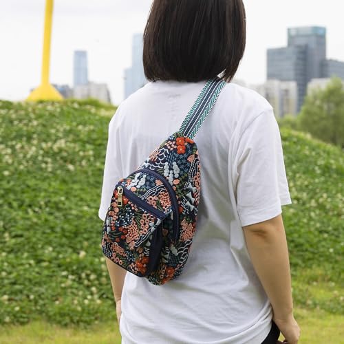 Image of SILKAREA Vintage Embroidered Floral Ethnic Backpack for Women Handbag Shoulder Bag Mini Travel Purse (Flower Sea Blue)