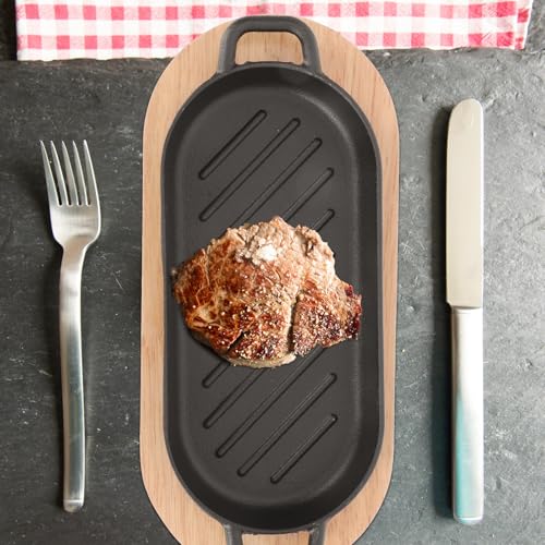Plancha Teppanyaki de Hierro Fundido con Base de Madera para Carne 8
