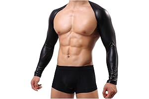 BaronHong Mens Faux Leather Black Elbow Length Hollow Out Shrug Sleeves with Studded Decorations